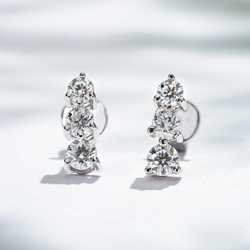 Graduated Three-Stone Moissanite Stud Earrings - Image 2