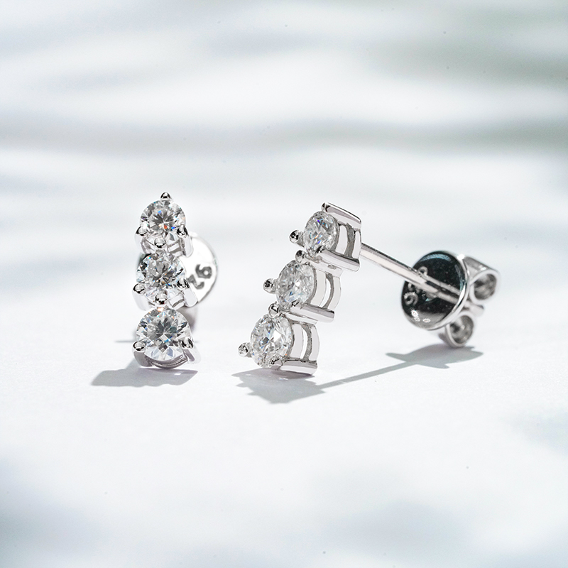 Graduated Three-Stone Moissanite Stud Earrings - Image 3