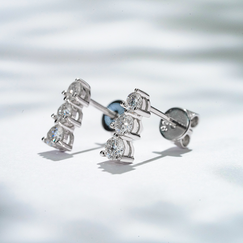 Graduated Three-Stone Moissanite Stud Earrings - Image 4