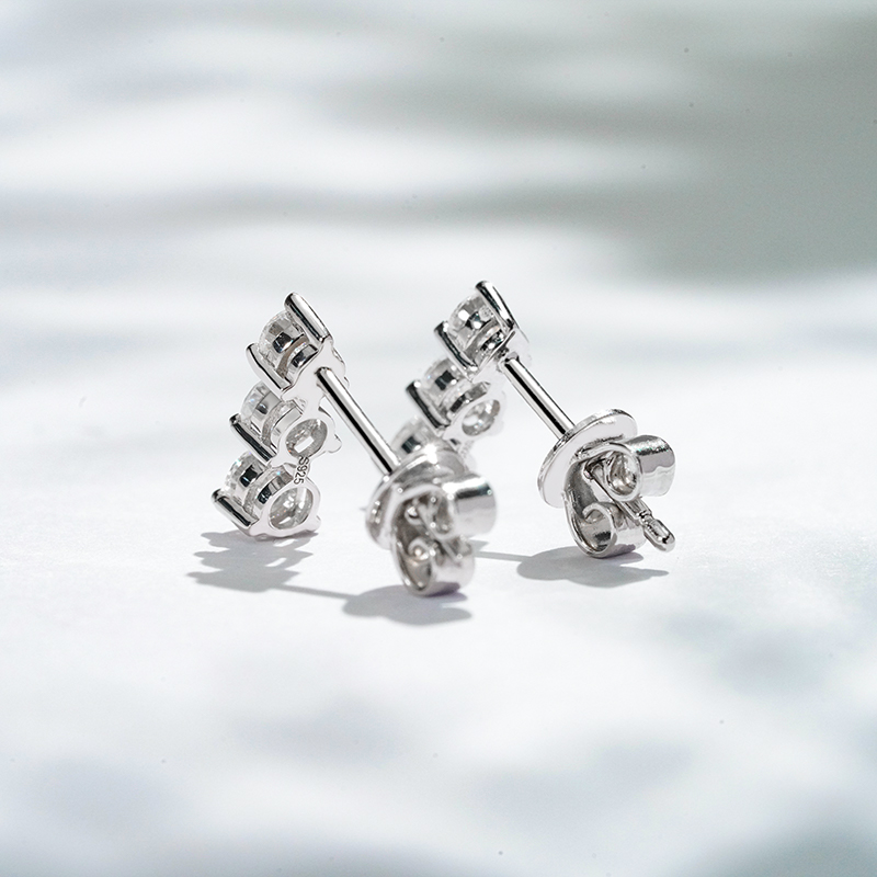 Graduated Three-Stone Moissanite Stud Earrings - Image 6