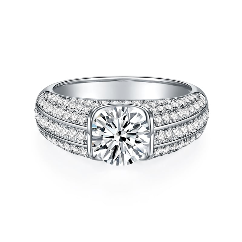 Round Moissanite Men's Half-Bezel Pave Ring - Image 2