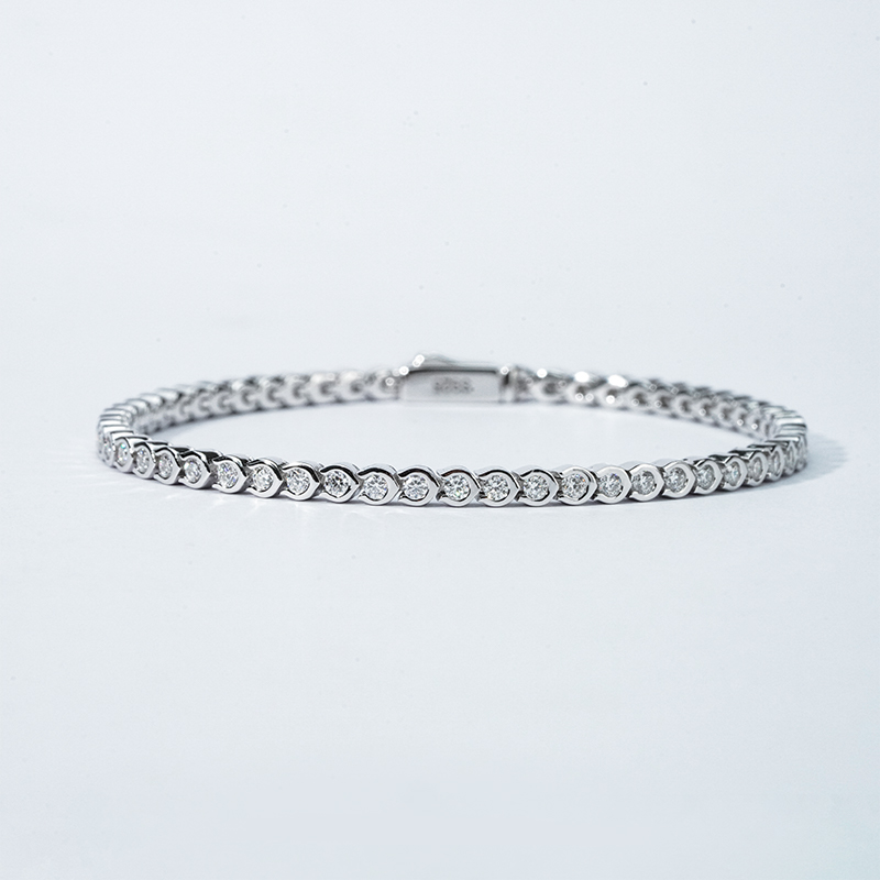 Slim Moissanite Bezel Tennis Bracelet in 18K White Gold - alternate view