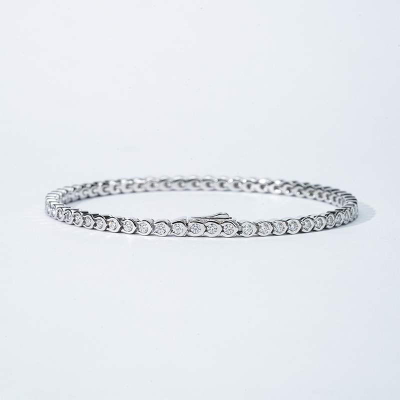 Slim Moissanite Bezel Tennis Bracelet in 18K White Gold - Image 3