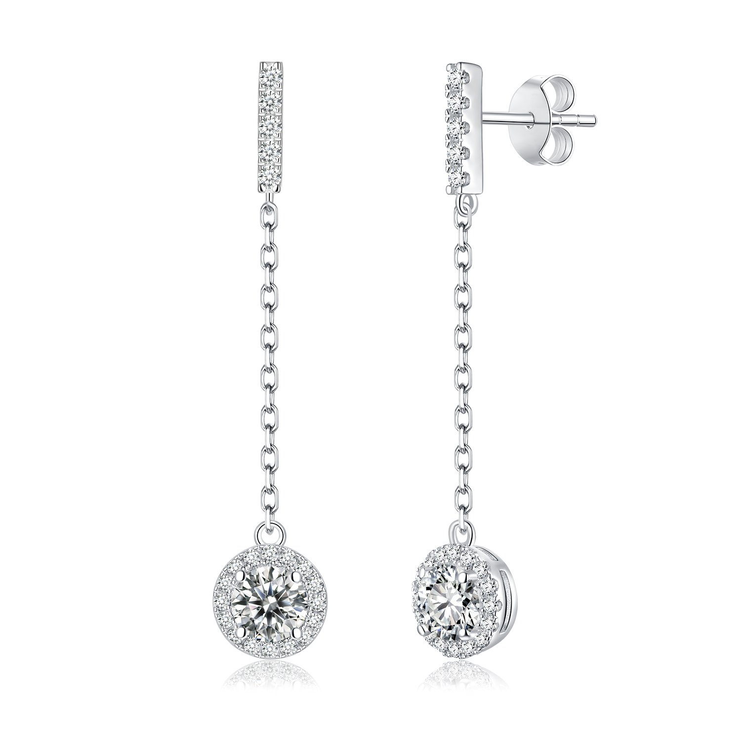 Halo Moissanite Chain-Drop Earrings