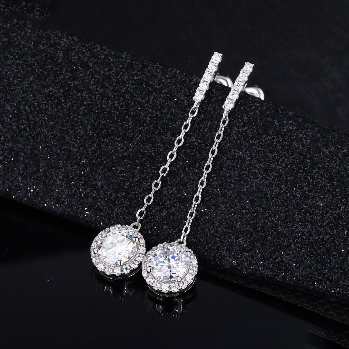 Halo Moissanite Chain-Drop Earrings - alternate view