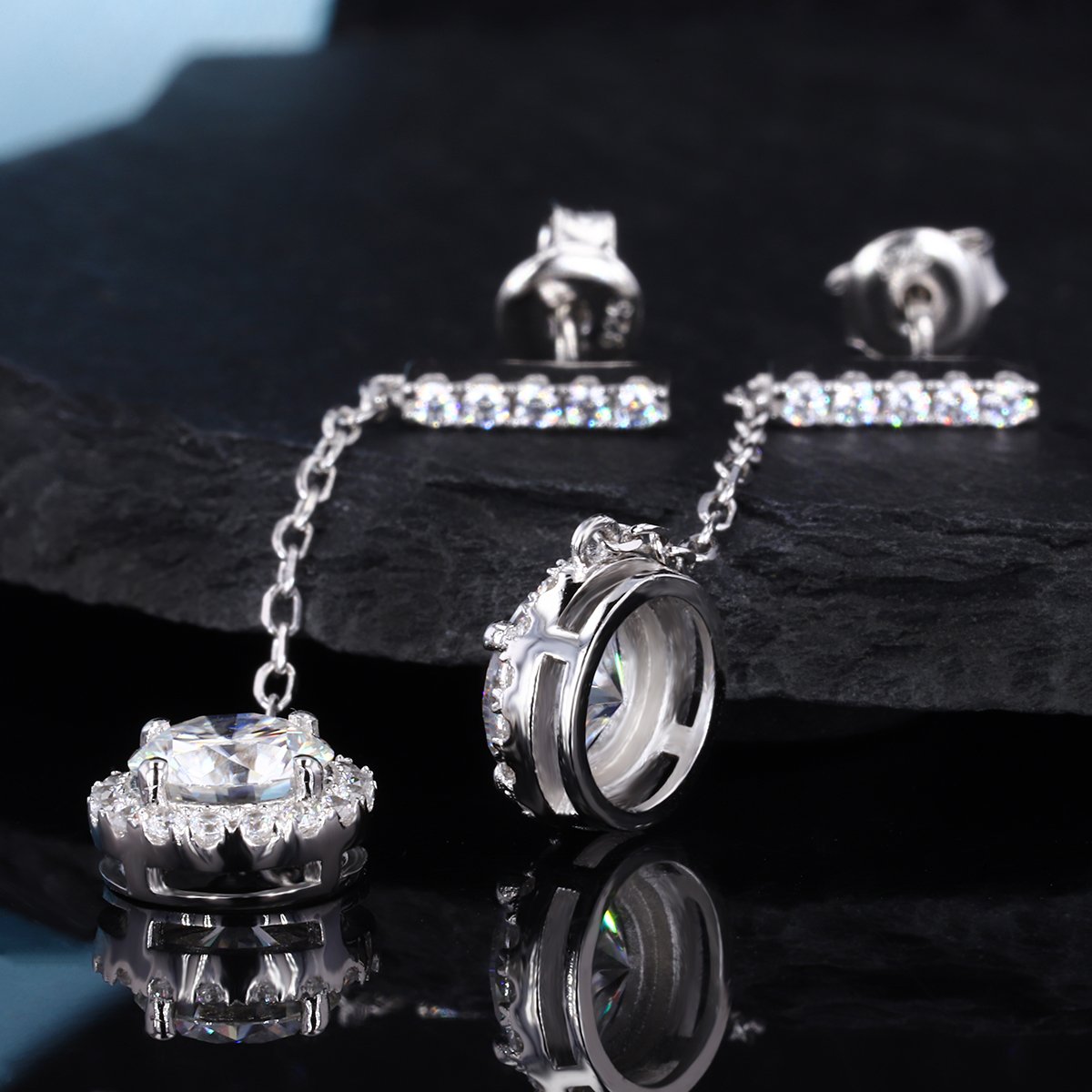 Halo Moissanite Chain-Drop Earrings - Image 3