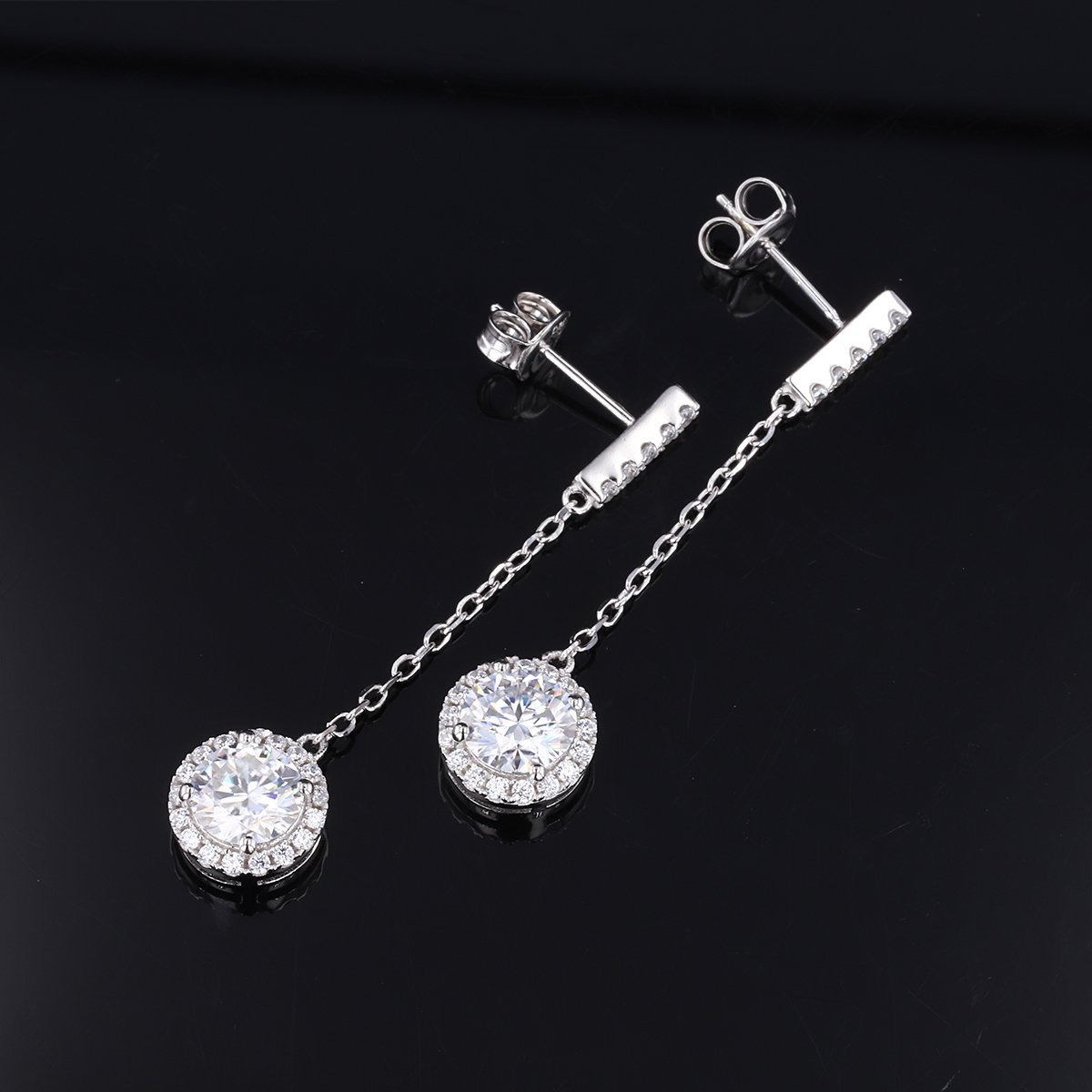 Halo Moissanite Chain-Drop Earrings - Image 4