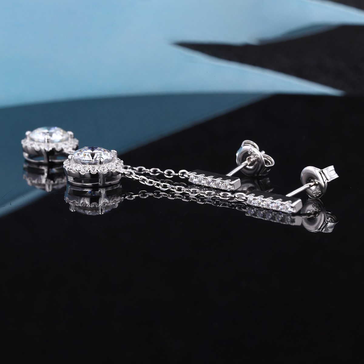 Halo Moissanite Chain-Drop Earrings - Image 5