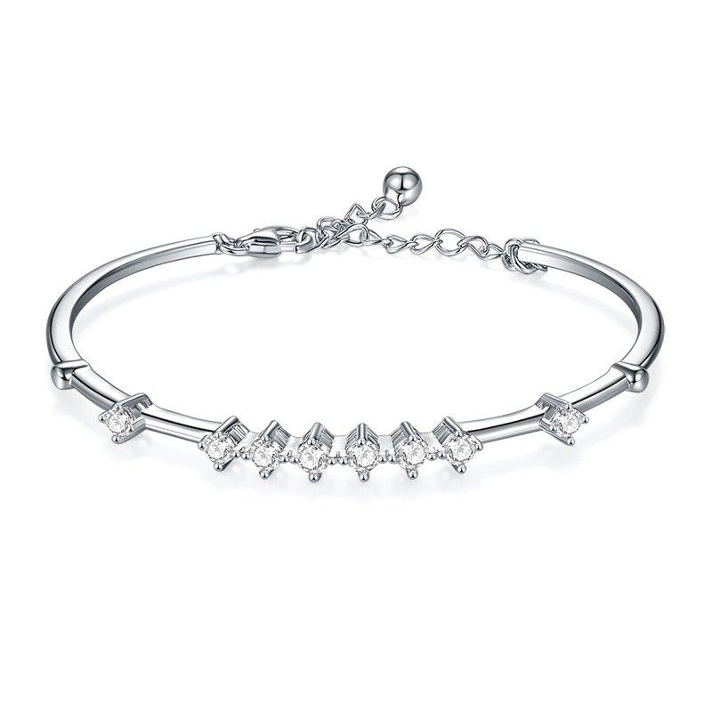 Moissanite Cluster Bar Bangle Bracelet | 0.8ct DEW 18K White Gold over Sterling Silver