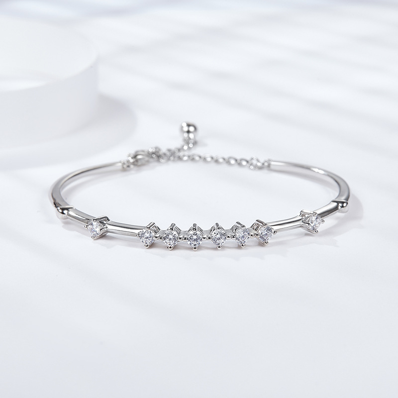 Moissanite Cluster Bar Bangle Bracelet | 0.8ct DEW 18K White Gold over Sterling Silver - alternate view