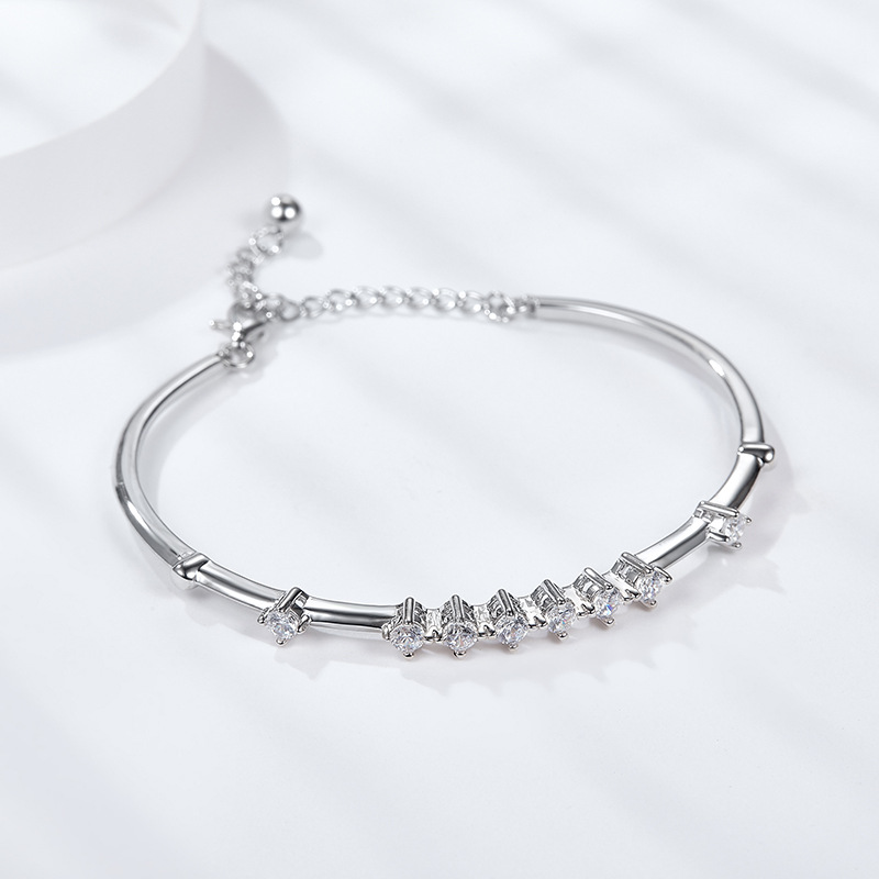 Moissanite Cluster Bar Bangle Bracelet | 0.8ct DEW 18K White Gold over Sterling Silver - Image 3