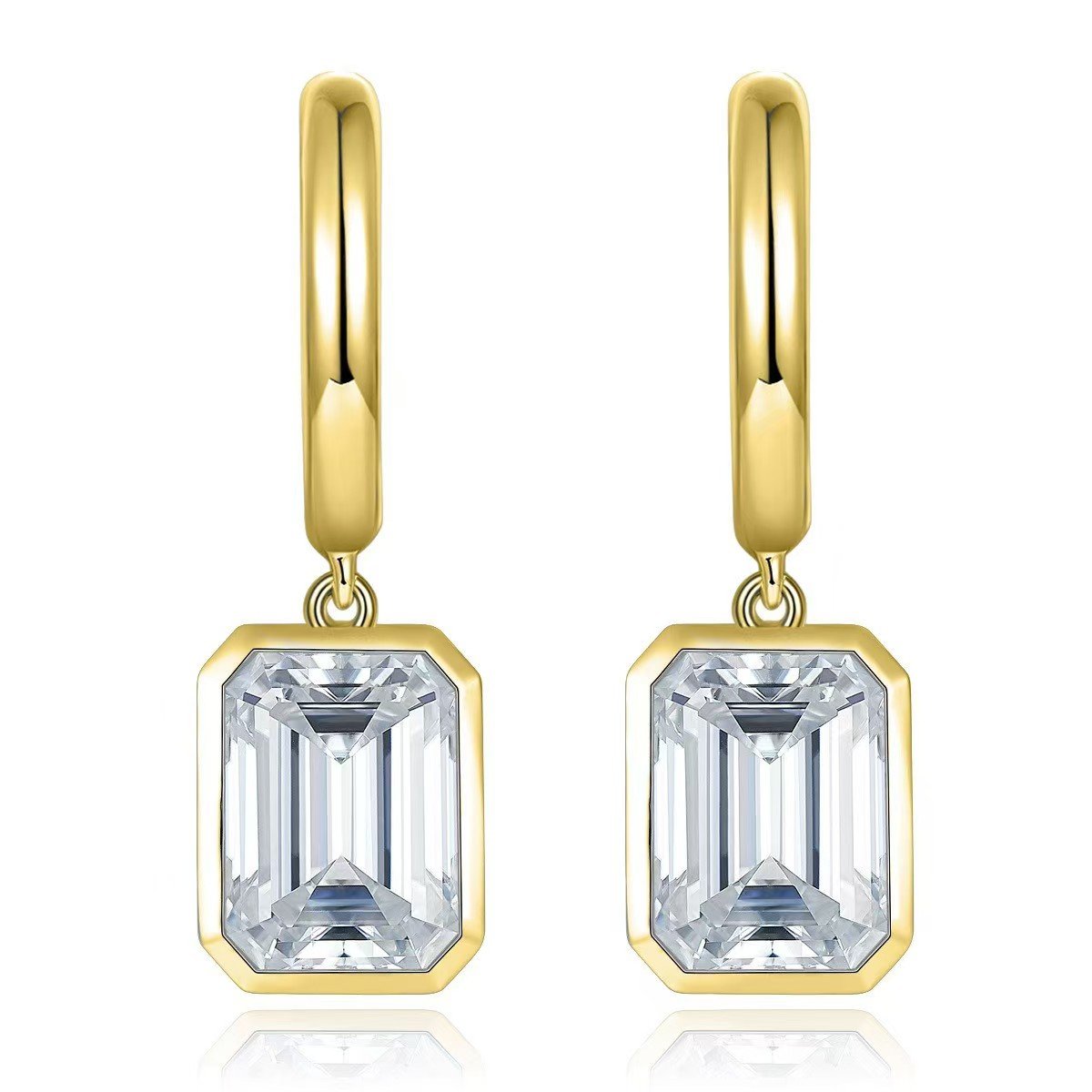 Emerald-Cut Bezel Moissanite Huggie Drop Earrings - alternate view