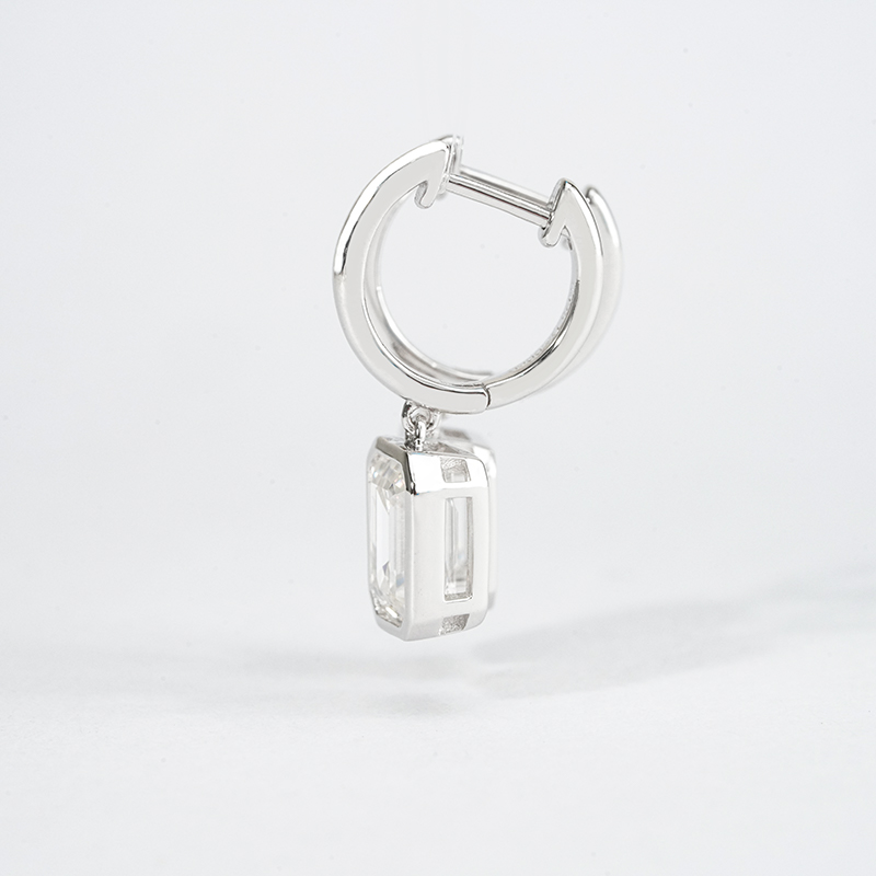 Emerald-Cut Bezel Moissanite Huggie Drop Earrings - Image 6