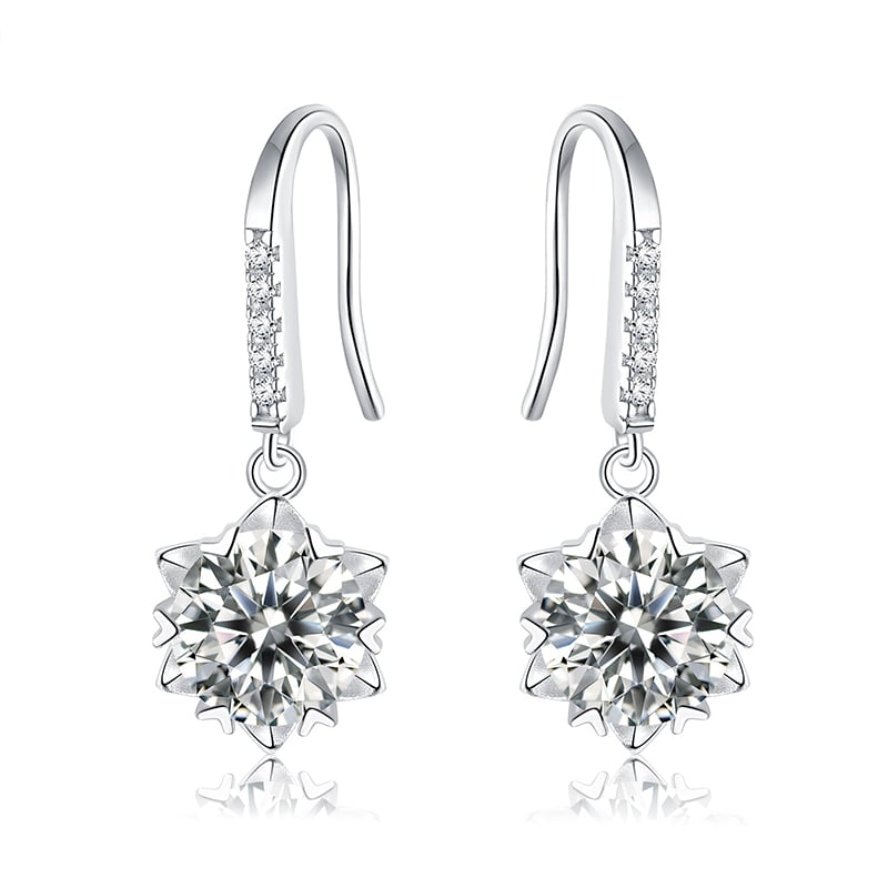 Snowflake Halo Moissanite Drop Earrings