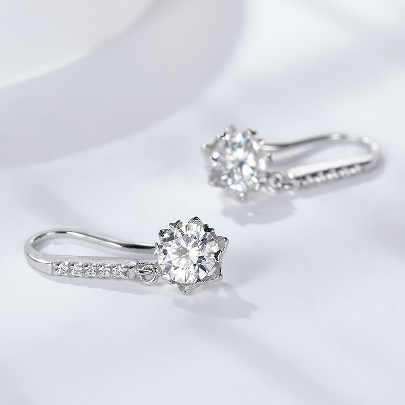Snowflake Halo Moissanite Drop Earrings - Image 4
