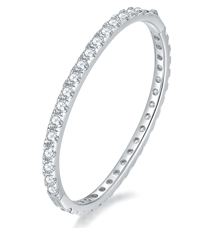 Moissanite Pavé Eternity Bangle in 18K White Gold — Round-Cut, 5.0ct+ DEW