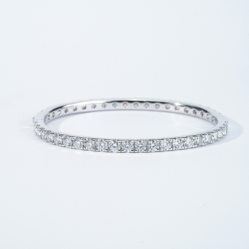 Moissanite Pavé Eternity Bangle in 18K White Gold — Round-Cut, 5.0ct+ DEW - Image 2