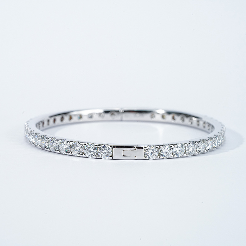 Moissanite Pavé Eternity Bangle in 18K White Gold — Round-Cut, 5.0ct+ DEW - Image 3