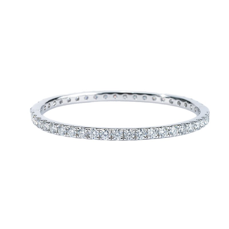 Moissanite Pavé Eternity Bangle in 18K White Gold — Round-Cut, 5.0ct+ DEW - Image 5