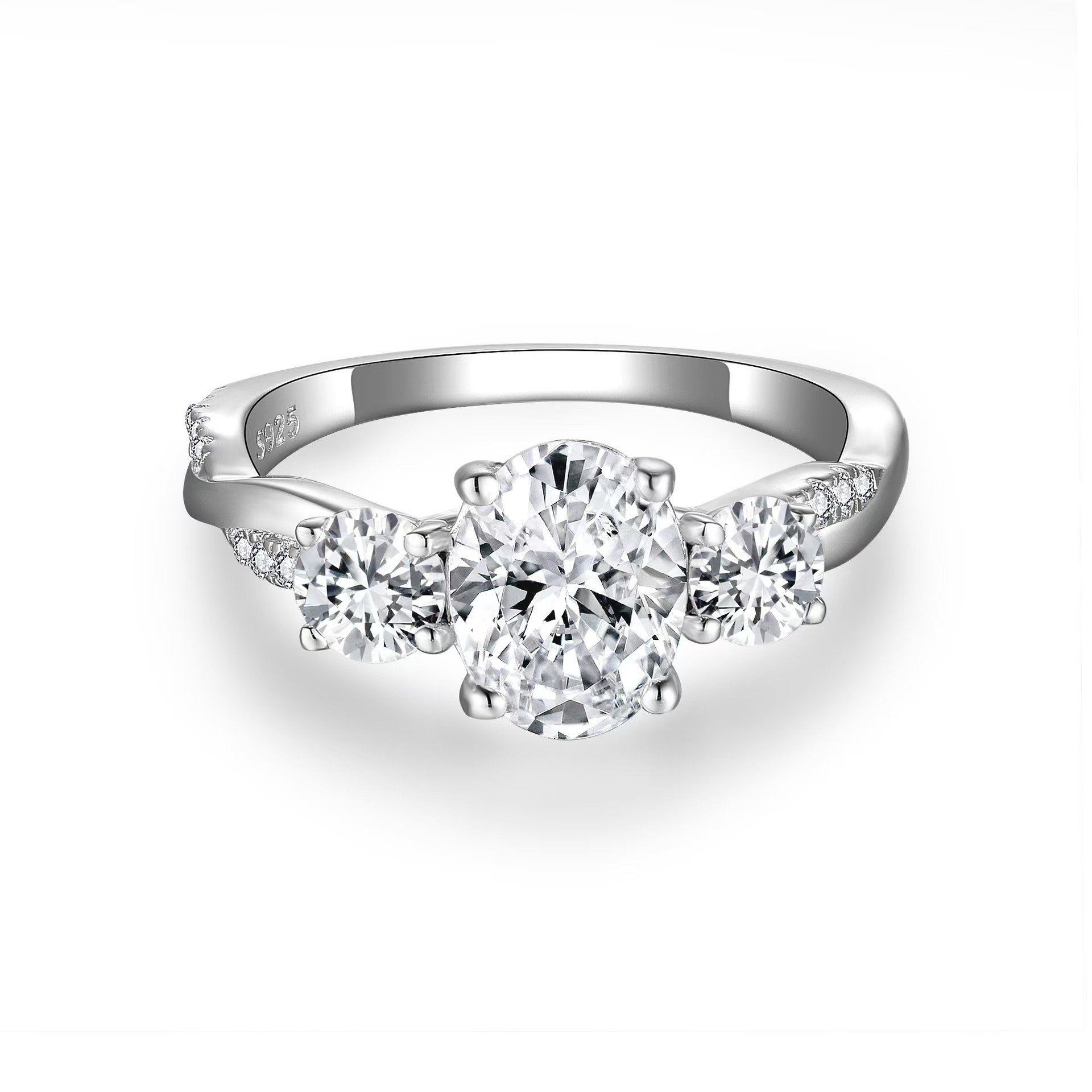 1.5ct Oval Moissanite Three-Stone Twist Ring