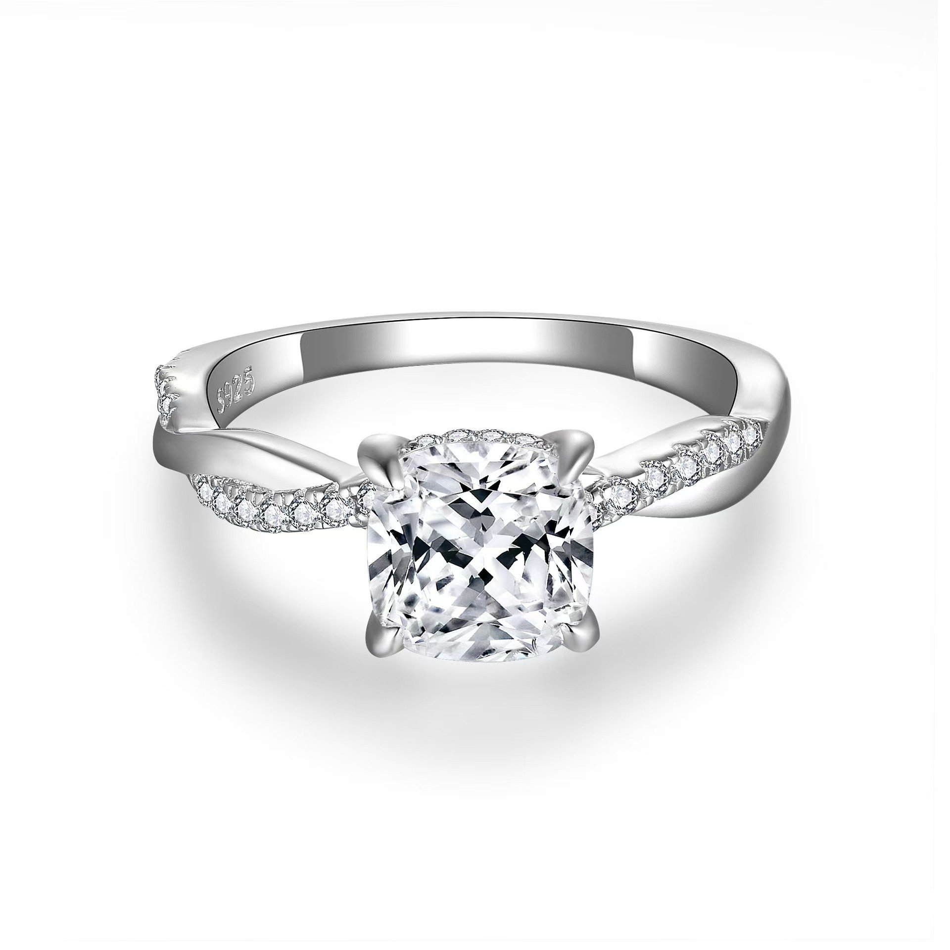 Cushion Cut Moissanite Twisted Vine Pavé Ring | 2ct DEW | 925 Silver