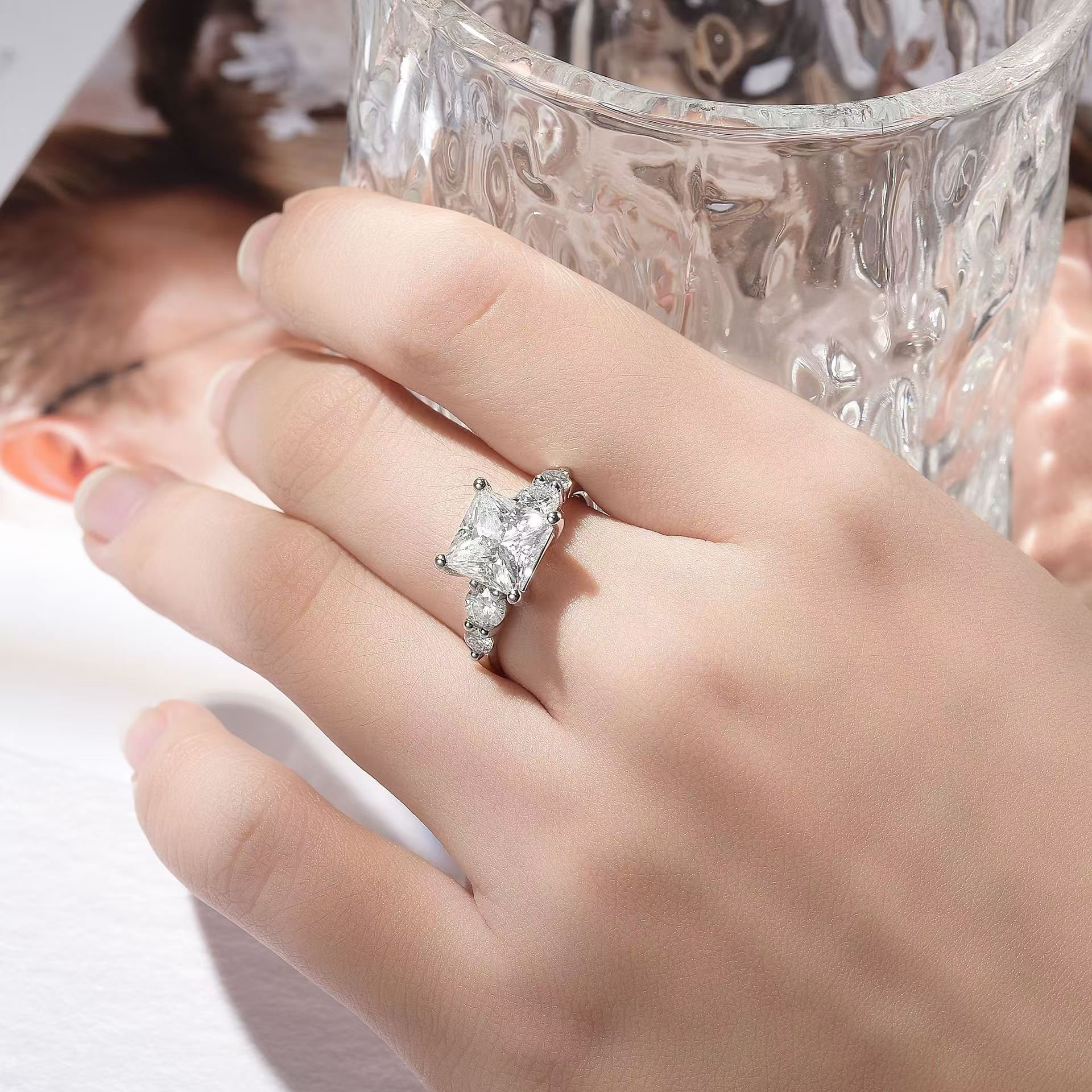 Princess-Cut Five-Stone Moissanite Engagement Ring - Image 4