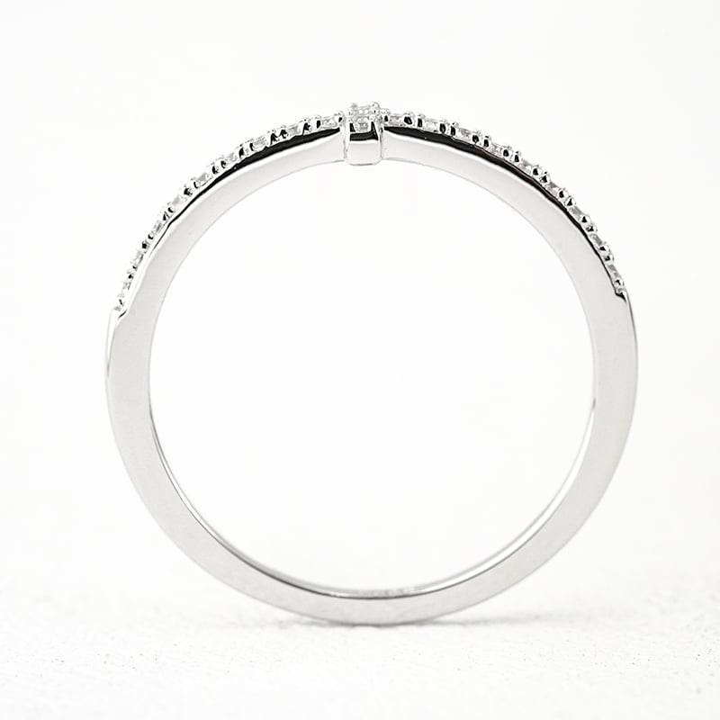 Dainty Sideways Cross Pave Moissanite Ring | Faith Stacking Band - Image 6