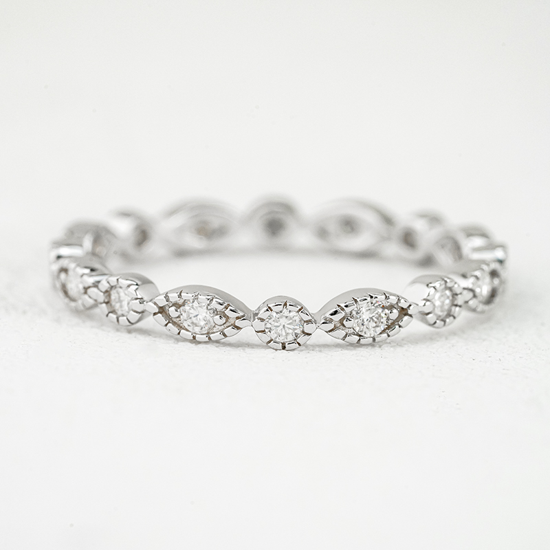 Marquise & Round Milgrain Moissanite Eternity Ring | Vintage Stacking Band - Image 2