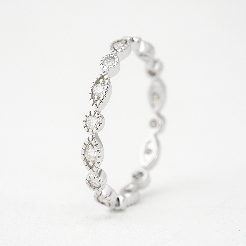 Marquise & Round Milgrain Moissanite Eternity Ring | Vintage Stacking Band - Image 3