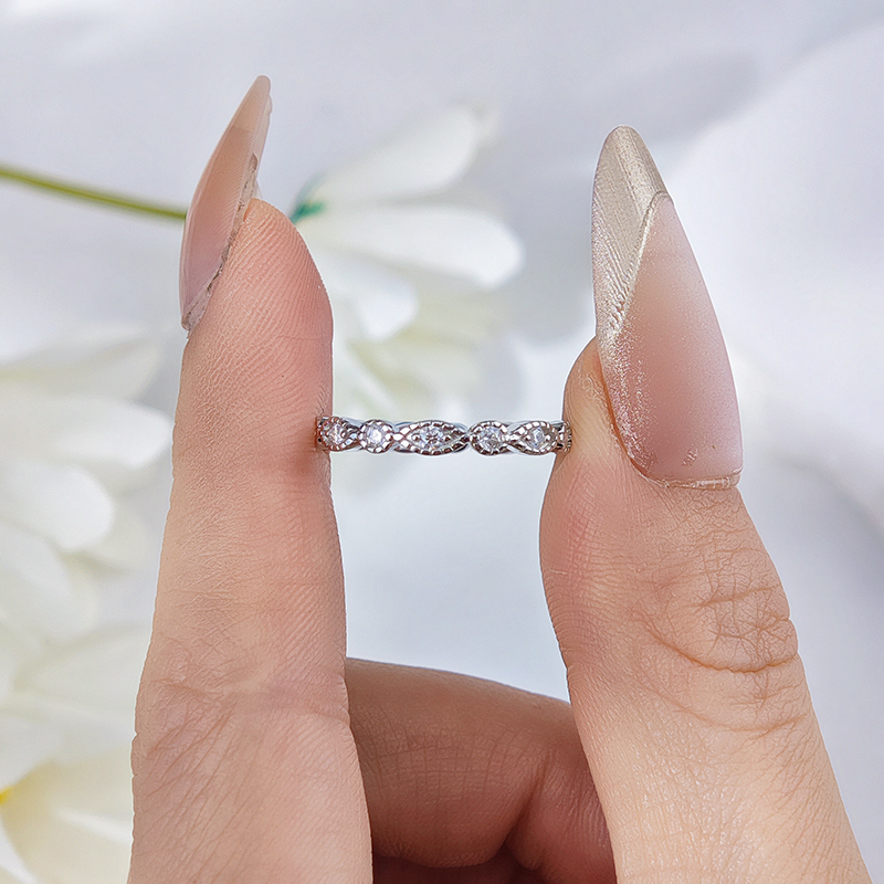 Marquise & Round Milgrain Moissanite Eternity Ring | Vintage Stacking Band - Image 5