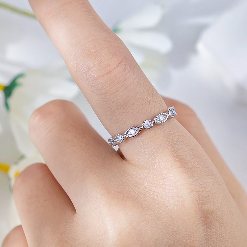 Marquise & Round Milgrain Moissanite Eternity Ring | Vintage Stacking Band - Image 6
