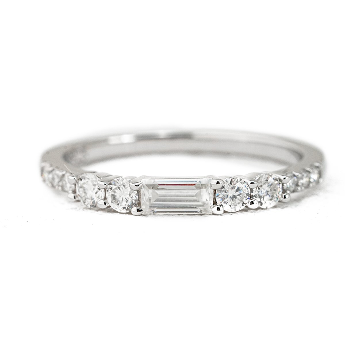 Baguette & Round Moissanite Stackable Band Ring | East-West Pave Half-Eternity