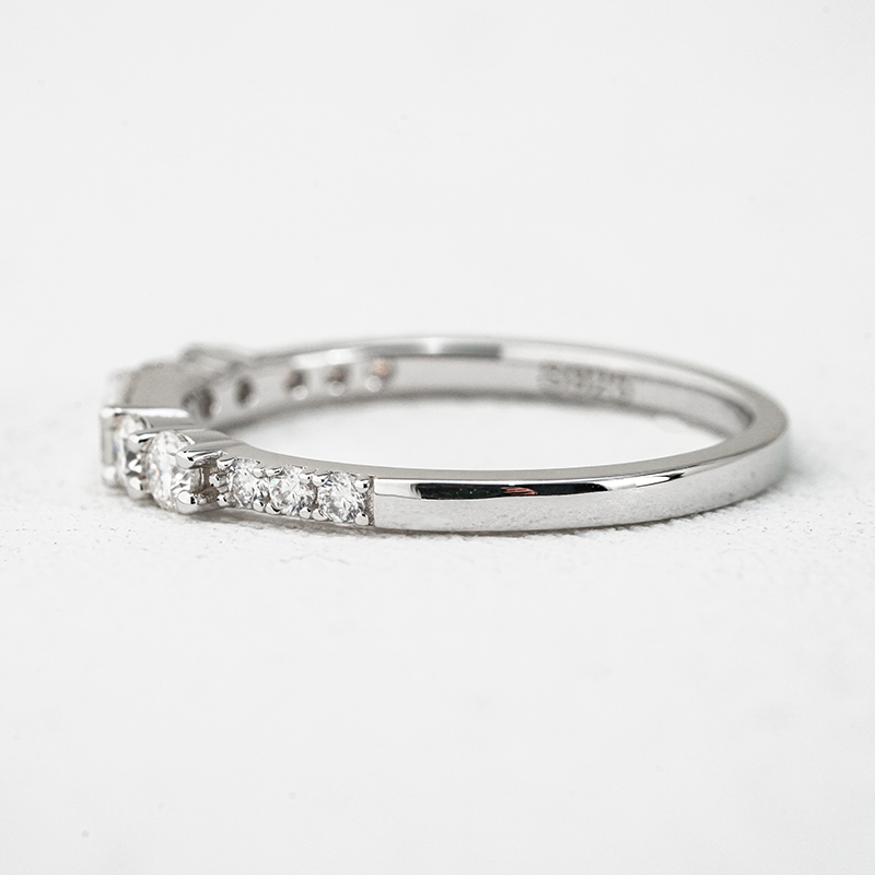 Baguette & Round Moissanite Stackable Band Ring | East-West Pave Half-Eternity - Image 4
