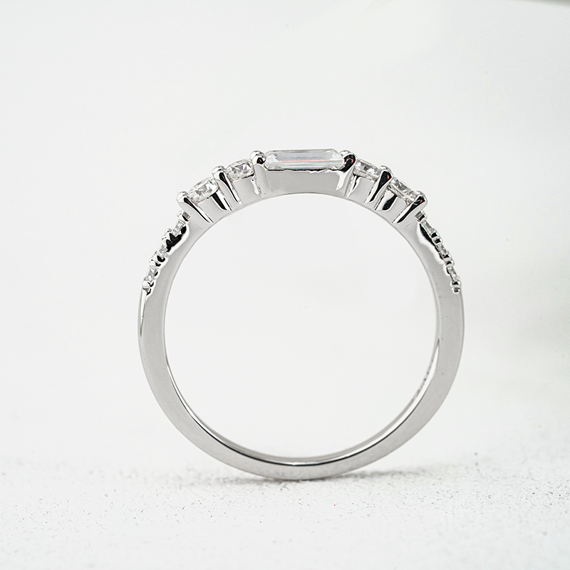Baguette & Round Moissanite Stackable Band Ring | East-West Pave Half-Eternity - Image 6