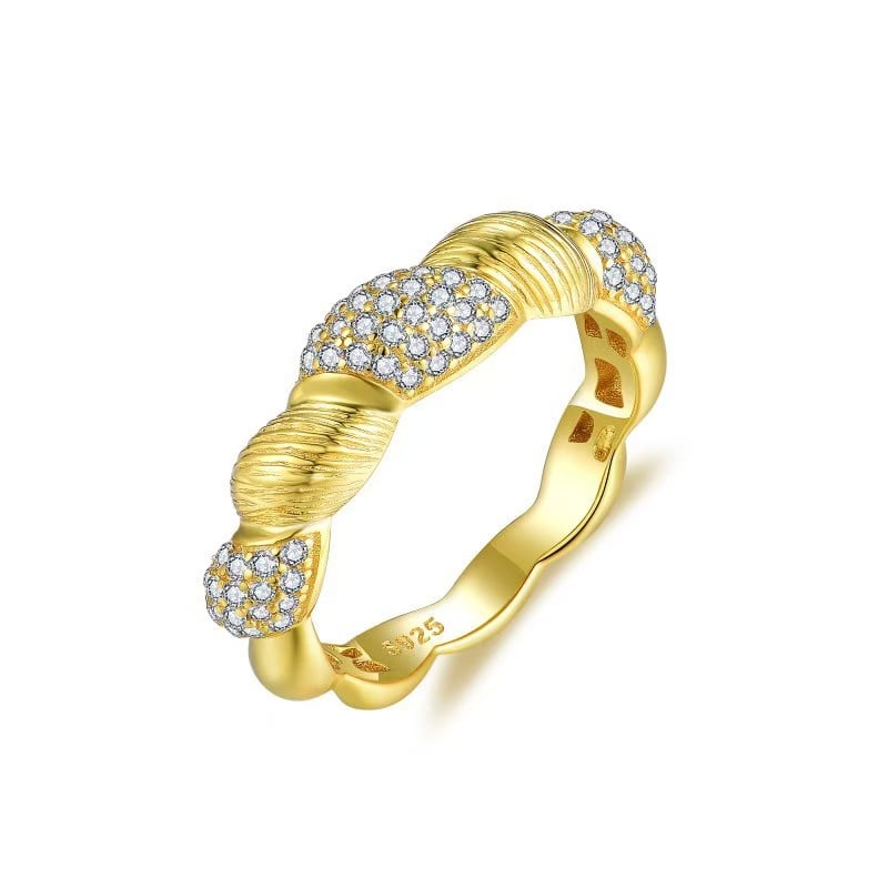 Twisted Rope Moissanite Pave Band Ring in Yellow Gold
