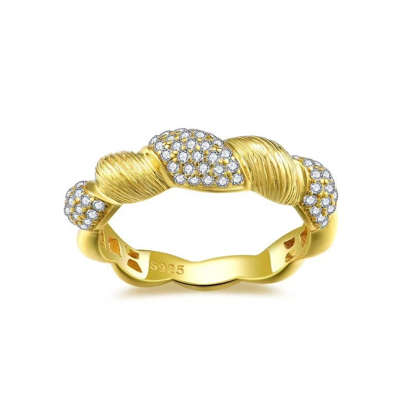 Twisted Rope Moissanite Pave Band Ring in Yellow Gold - alternate view