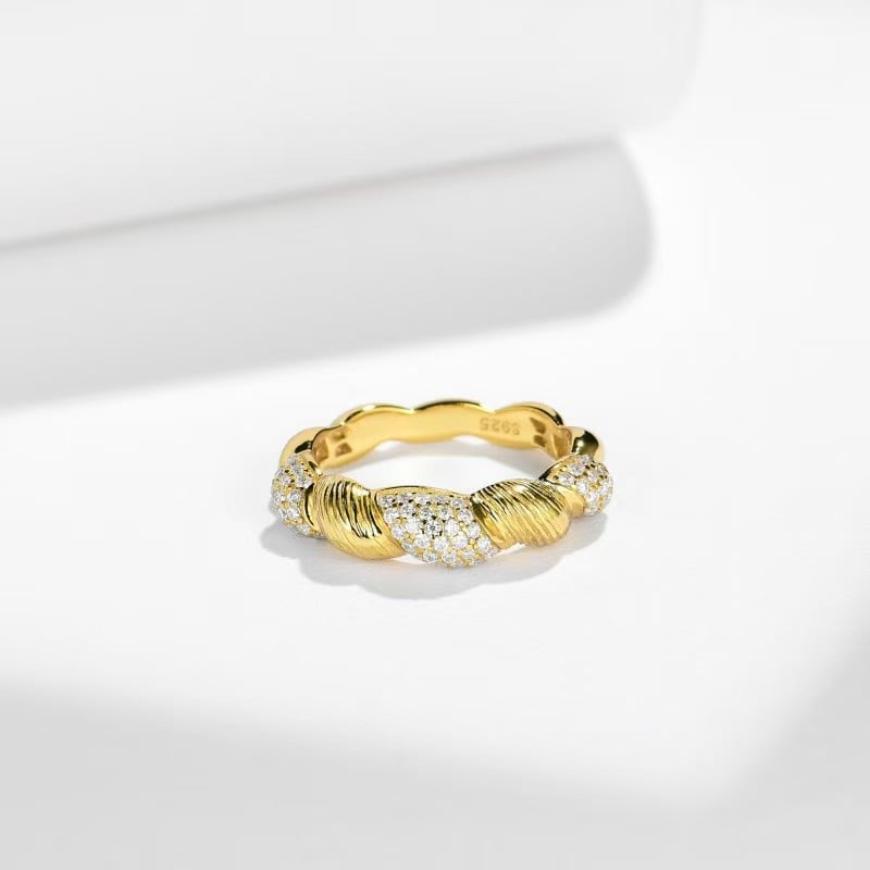 Twisted Rope Moissanite Pave Band Ring in Yellow Gold - Image 3
