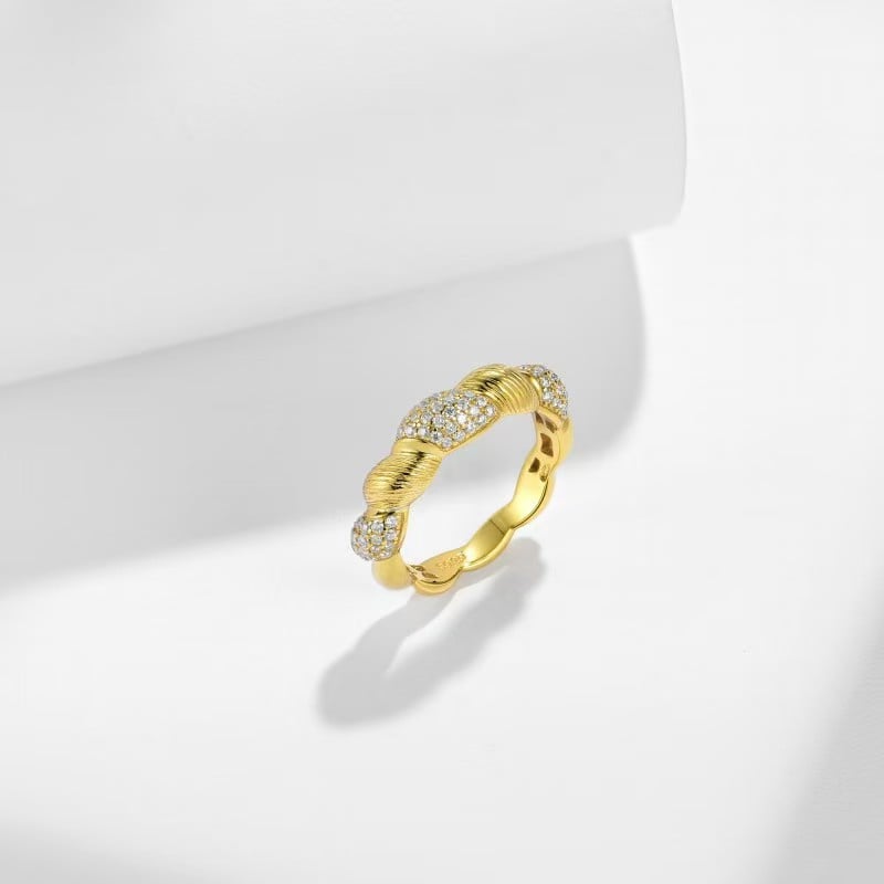 Twisted Rope Moissanite Pave Band Ring in Yellow Gold - Image 4