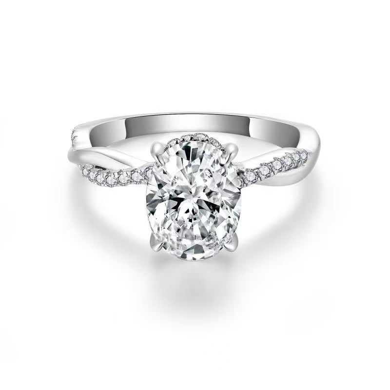 Oval Moissanite Twisted-Vine Solitaire Ring | 2.0ct DEW | Pave Band