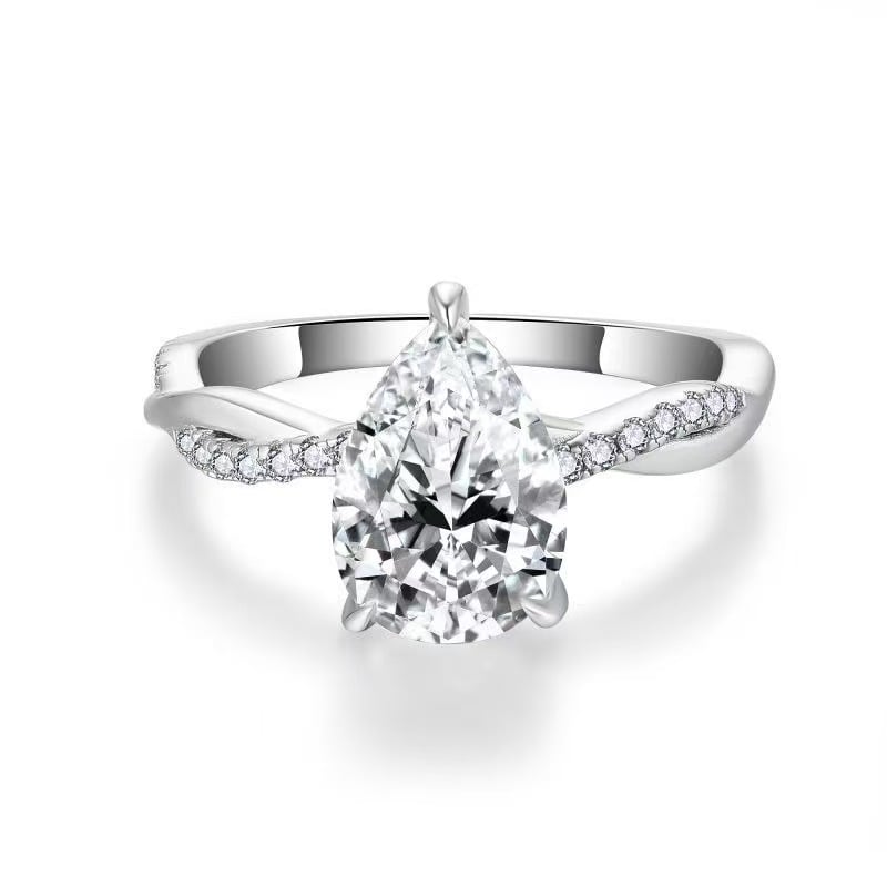 2ct Pear-Cut Twisted-Vine Moissanite Engagement Ring | DEW 10x7mm Solitaire