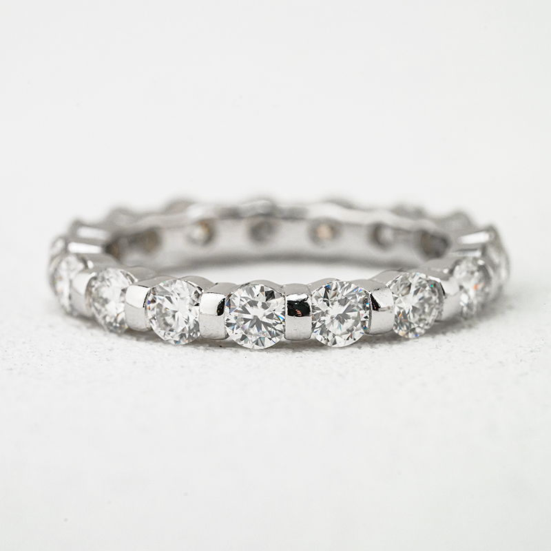 Round Bar-Set Moissanite Eternity Band | D-E-F VVS, 18K White Gold Plated Silver - Image 2