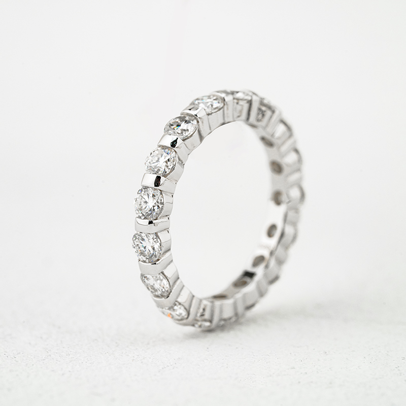 Round Bar-Set Moissanite Eternity Band | D-E-F VVS, 18K White Gold Plated Silver - Image 3