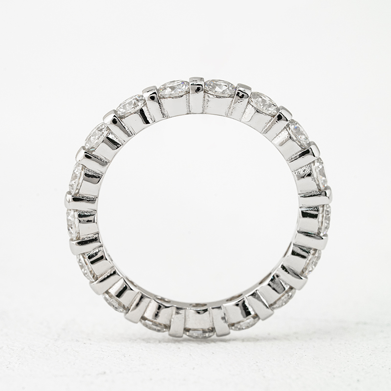 Round Bar-Set Moissanite Eternity Band | D-E-F VVS, 18K White Gold Plated Silver - Image 4