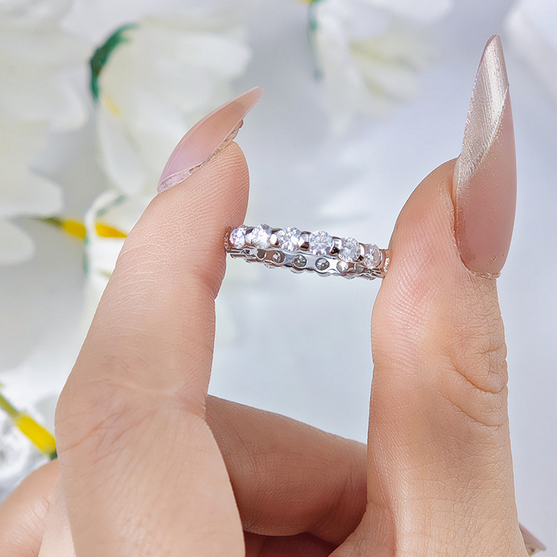 Round Bar-Set Moissanite Eternity Band | D-E-F VVS, 18K White Gold Plated Silver - Image 5