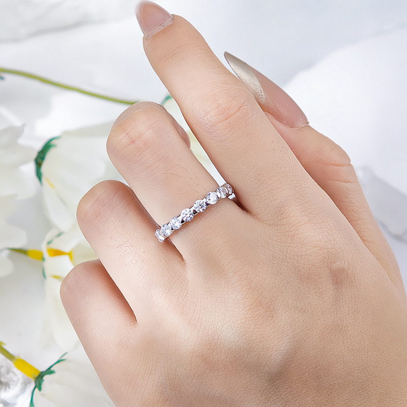 Round Bar-Set Moissanite Eternity Band | D-E-F VVS, 18K White Gold Plated Silver - Image 6