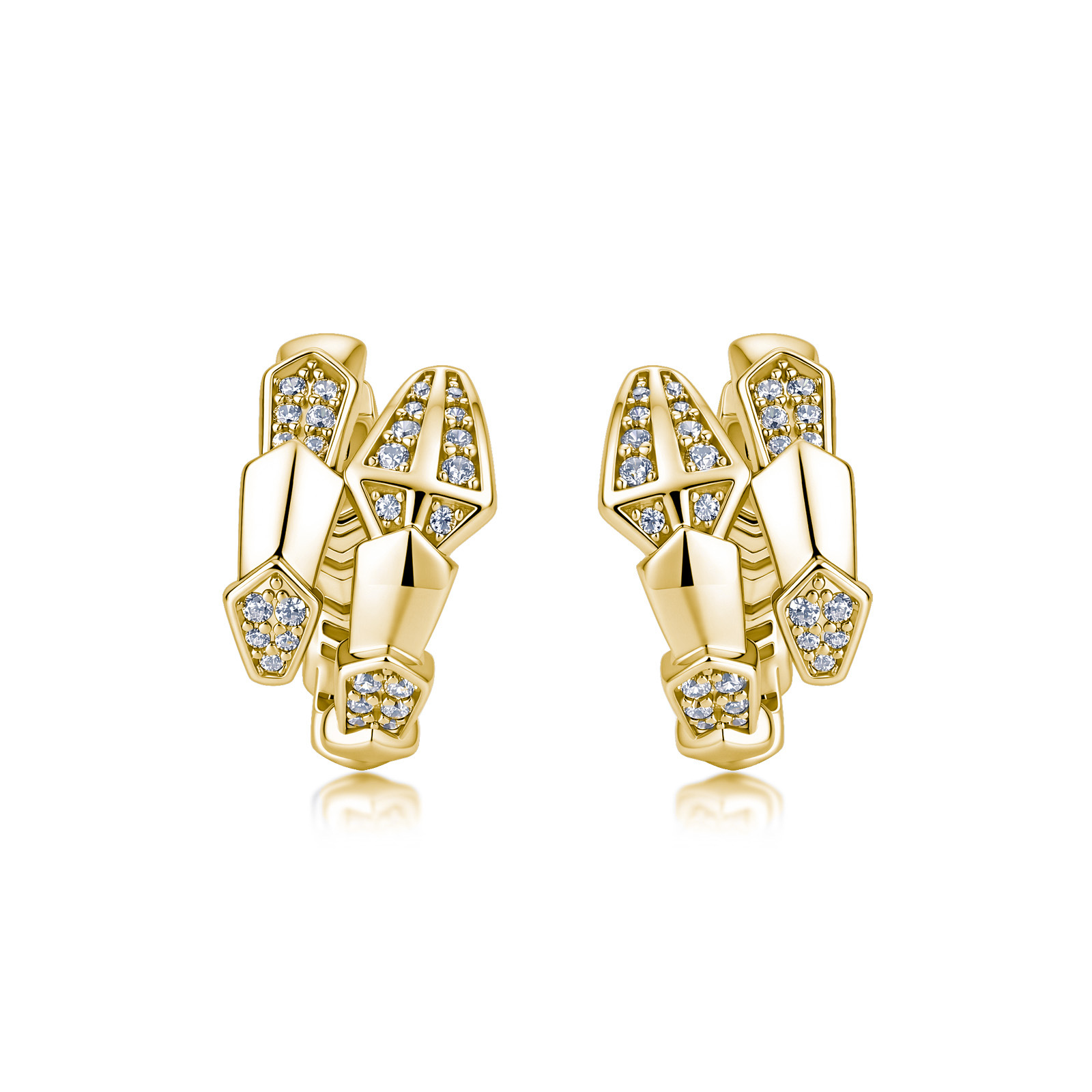 Serpent Scale Moissanite Huggie Earrings | Pave Snake Hoops in 925 Silver - alternate view