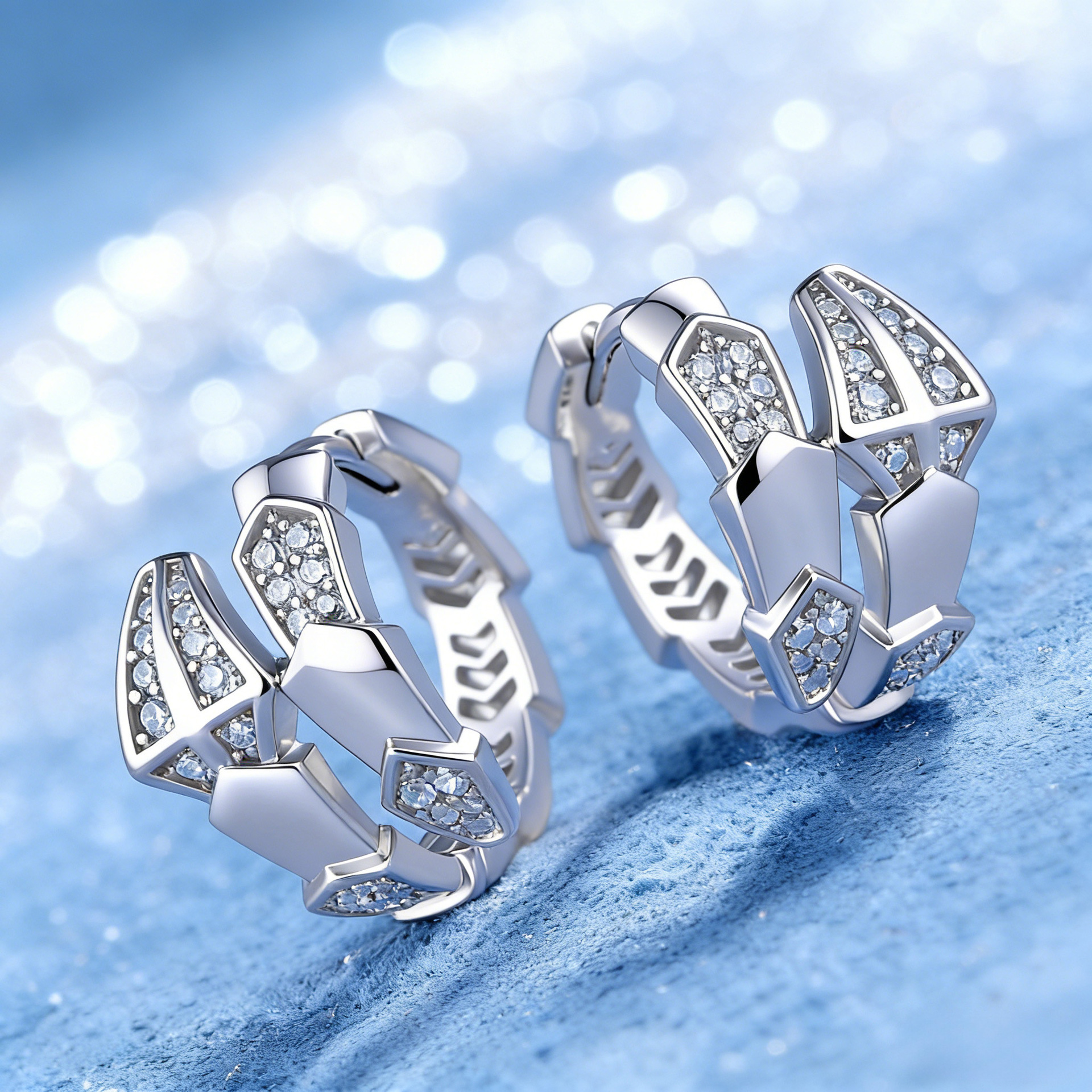 Serpent Scale Moissanite Huggie Earrings | Pave Snake Hoops in 925 Silver - Image 4