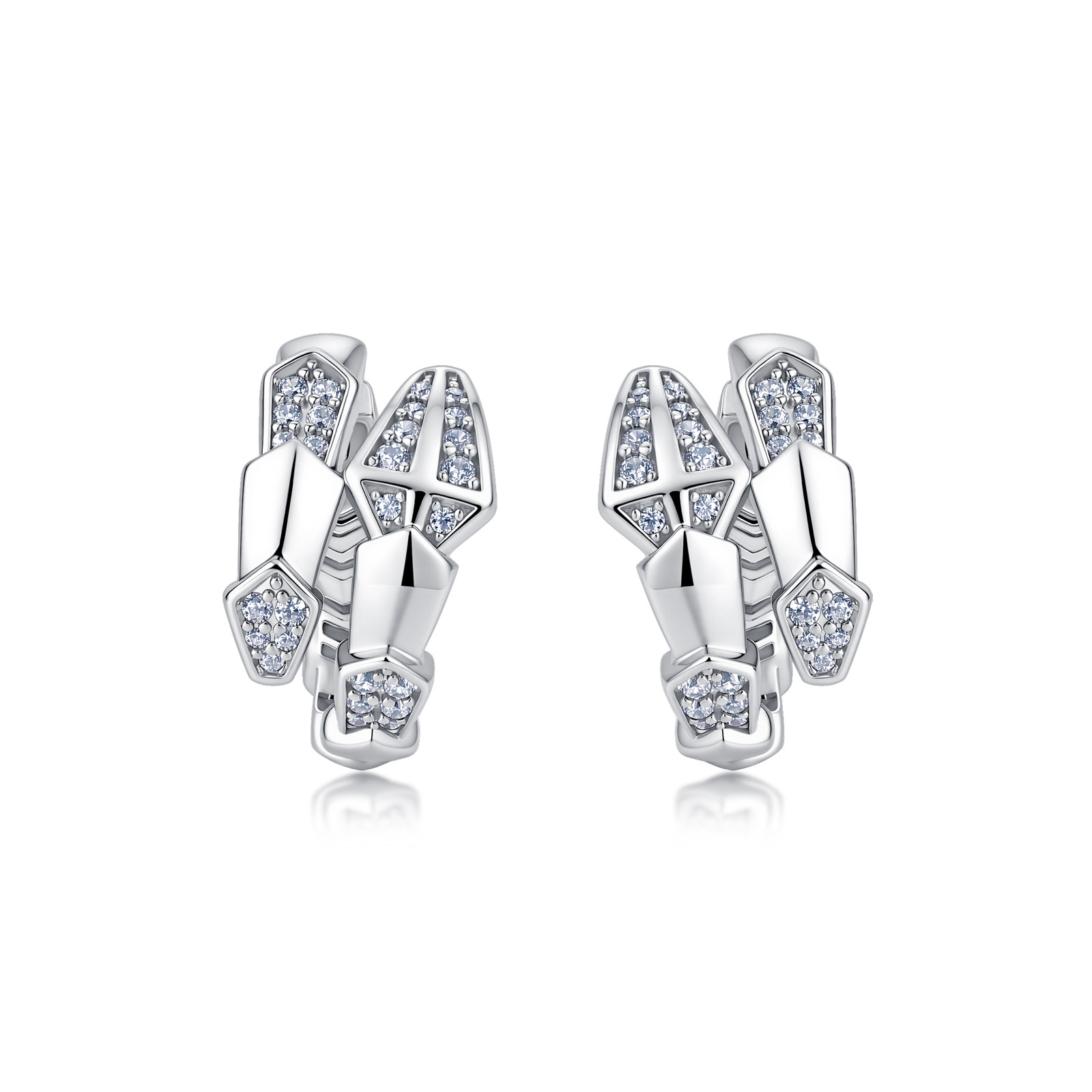 Serpent Scale Moissanite Huggie Earrings | Pave Snake Hoops in 925 Silver - Image 5