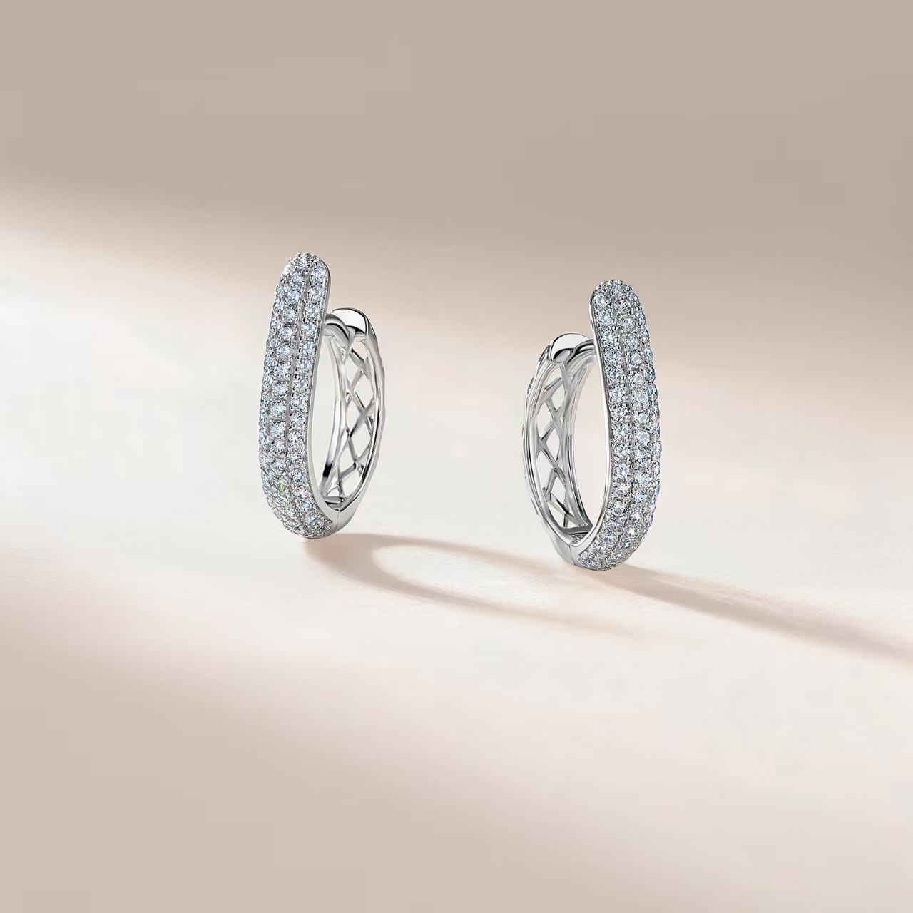 Triple-Row Pavé Moissanite Huggie Hoop Earrings (0.6ct DEW) - Image 3