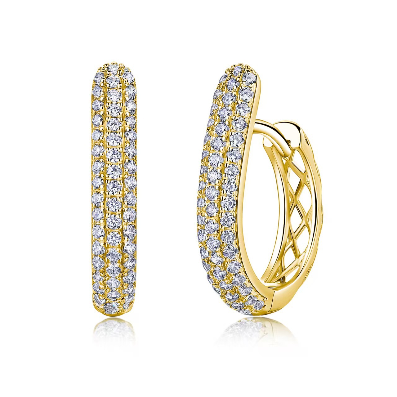 Triple-Row Pavé Moissanite Huggie Hoop Earrings (0.6ct DEW) - Image 4